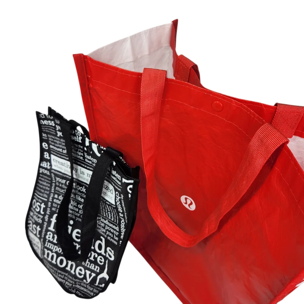 Lululemon Reusable Shopping Tote Bag Set (Lot of 2) - Red & Black Typography - Picture 2 of 9